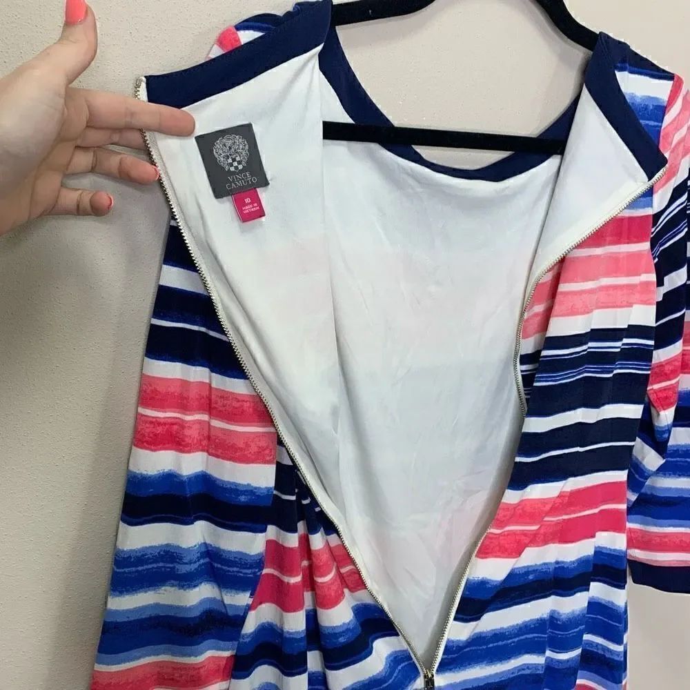 Vince Camuto Striped Dress Size 10 Zipper Back Pink and Blue (q1) - Picture 8 of 9